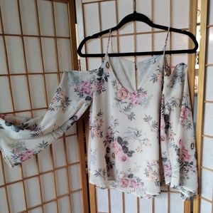 Haute Monde Cream Floral Cold-Shoulder Blouse
